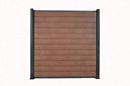 WPC-Zaun l Sichtschutz-Zaun Steckzaun Gartenzaun Komplettset Aluminiumpfosten I zum Einbetonieren I Braun (Muster vom Dekor ca.15x10cm) (4x Feld & 5x Pfosten, Aluminium Pfosten zum Aufschrauben)