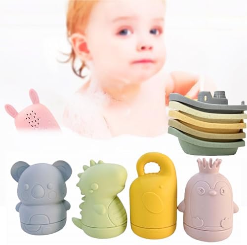 Lot de 9 jouets de bain en silicone - Jouet de bain pour bébé - Jouets de bain - Jouets d'eau - Cadeaux pour bébés et tout-petits à partir de 0 ans, 6 mois, 1 an