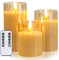 Ulanox LED Echtwachskerzen mit Timer Funktion, Fernbedienung und Glas Design, Goldenem Glas LED Kerzen 3er-Set