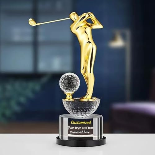 Trophée de sport en cristal gravé sur mesure – Logo et texte personnalisés gravés – Ballon de golf, basket-ball, football, balle de tennis, baseball, volleyball (prix 02, 23 cm)