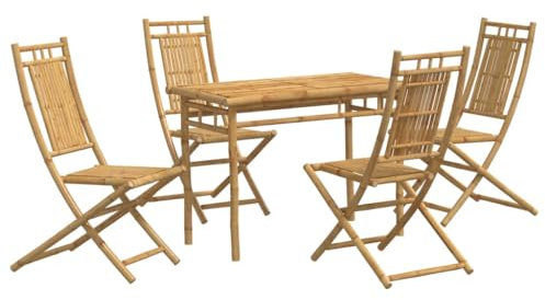 vidaXL Garten Essgruppe 5-TLG., Gartenmöbel Set Tisch 4 Klappstühle, Sitzgruppe für Terrasse Garten, Gartengarnitur Sitzgarnitur, Bambus