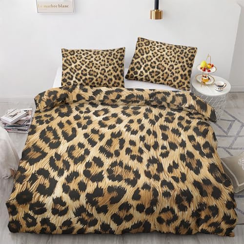 zcwl Leopardenmuster Bettwäsche 140x200 Sommer, Gepard Bettbezug Set 2 teilig, Weiche Kuschelige Mikrofaser Bettwäsche-Sets, Wendebettwäsche und 1 Kissenbezug 70x90 mit Reißverschluss