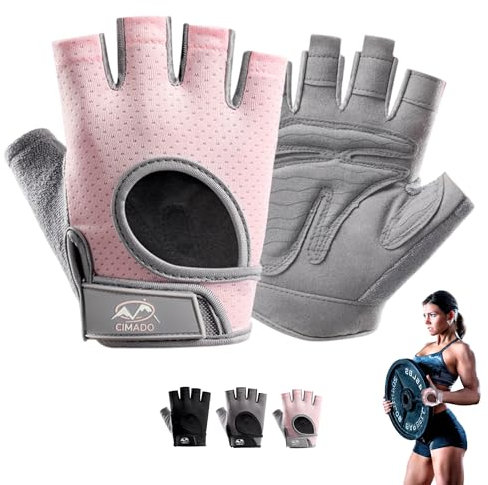 CIMADO® Fitnesshandschuhe | Crossfit-Handschuhe für Damen und Herren, atmungsaktiv, rutschfest und gepolstert, Rosa, Größe S