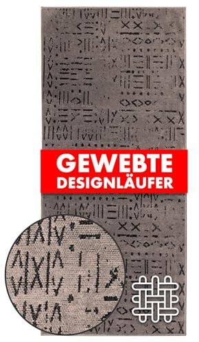 KARAT Premium Teppichläufer gewebt mit Muster - 80 x 500 cm, Braun - Flauschiger Baumwoll Teppich - Läufer für Küche, Flur & Wohnraum - Flurläufer Küchenläufer Flurteppich (Vena)