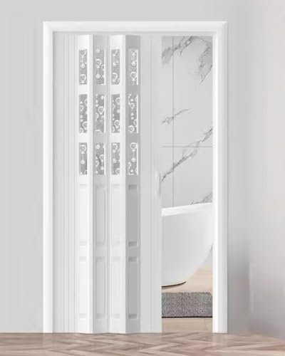 Falttür Falttüren in Weißer Ziehharmonika-Optik, Platzsparende Temporäre Ziehharmonika-Platte Aus Acryl und PVC, Rollo Für Badezimmer und Schlafzimmer(76x80in(196x203cm))