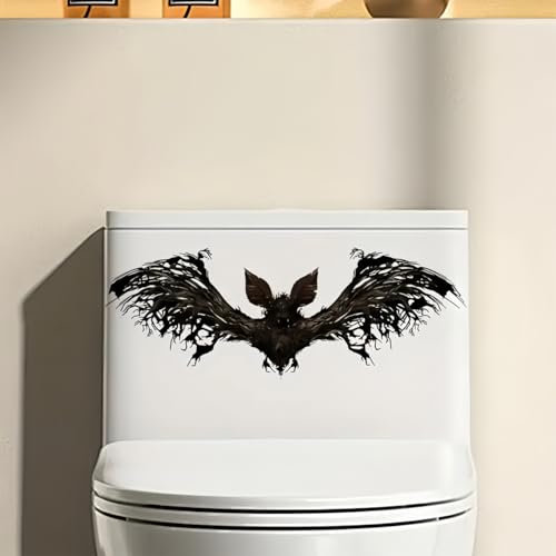 Creative Bat Toilet Cover Sticker Decals,Flower leaf bird Waterproof Toilet Lid Tank Seat Decals Cistern Self-Adhesive Bathroom Wall Sticker