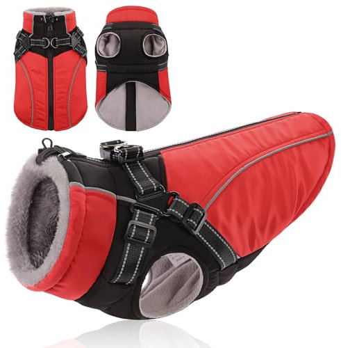 KONVINIT Warme Hundejacke Wasserdicht Hundemantel für Kleine und Mittelgroße Grosse Hunde Winter Hundemantel mit Geschirr Hund Wintermantel mit Reflexstreifen und Bauchschutz,Size L
