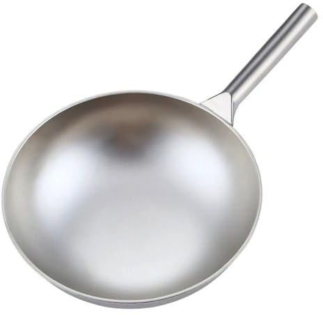 WOTZOV Wok in Titanio Puro, Padella Antiaderente Non Rivestita, Padella per friggere, pentola in Titanio con Fondo Tondo per Uso Domestico,
