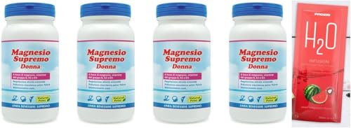 Magnesio Supremo Donna 150 gr (4 confezioni) + H2O Prozis - Magnesio + vitamina b d k - Senza Glutine, Senza Lattosio