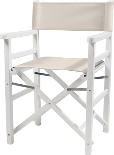 ZStyle Regiestuhl aus Naturholz, verstärkter Stoff, Buche, zusammenklappbar, Armlehnen, Innen- und Außenbereich, Garten, Camping, Terrasse, Director, Bar, Restaurant (weißer Schaft – ecru)
