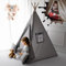PaLulli® Tipi Zelt für Kinder aus 100% Baumwolle mit Kuschelmatte, Anti-Kollaps-System [Stabil], Camping-Hängelampe & 2 Dekokissen, Tippi Kinderzelt Teepee Spielzelt (Grau Sterne)