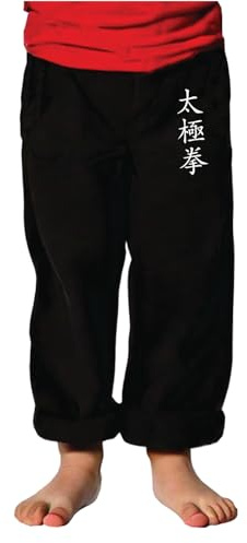 TAO MARTIAL Pantaloni Kung Fu da bambino stile Tai Chi e Wing Chun Kimono leggeri e larghi, Nero Tai Chi, 14 anni