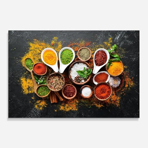 ARTHUB® Crédence de Cuisine en Verre 50x70 cm, Colorful Herbs Spices | Protection Contre Les éclaboussures, Revêtement Mural en Carreaux, Plaque en Verre, Verre trempé, Aliments, Épices