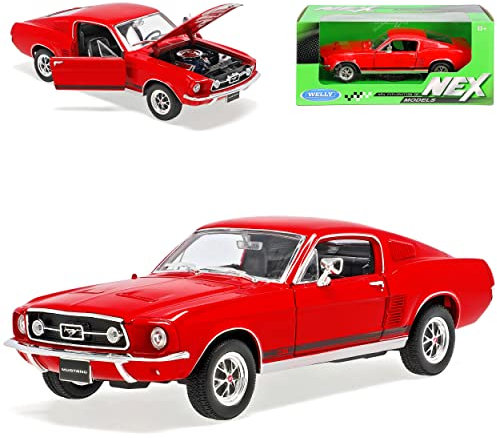 Welly Ford Mustang GT 1967 Coupe Rot 1/24 Modell Auto mit individiuellem Wunschkennzeichen
