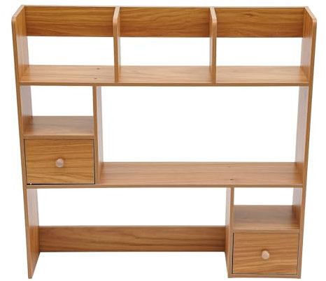 LOIRIIC Wood Adjustable Bookshelf Bookcase, Expandable Desktop Storage Organizer Display Shelf Rack, Office Supplies Desk Organizer, Freestanding Bookcase, Desktop Display Shelf Rack (Pine Color)