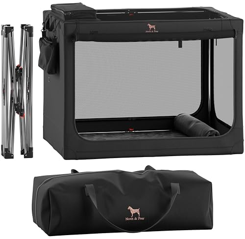 Noah & Paw Faltbare Hundebox, 76 cm, große Hundebox für große und mittelgroße Rassen, Transportbox fürs Auto, inklusive Haustiermatte, 2 Aufbewahrungstaschen, Tragetasche