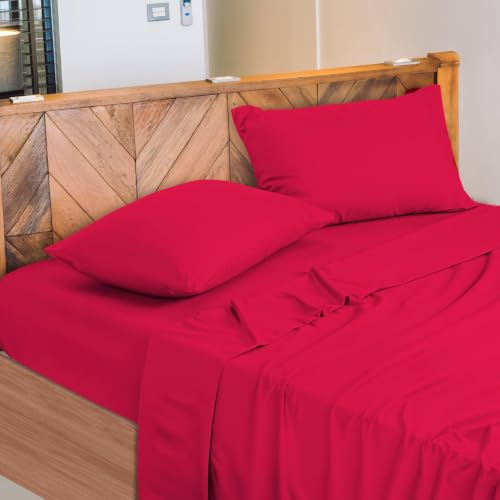 NARCISO - Lenzuola Letto Singolo 100% Cotone Made in Italy, Completo Letto Singolo Composto da 1 Lenzuolo Sotto con Angoli 90x200, 1 Lenzuolo Sopra 150x290, 1 Federa Cuscino 50x80cm (Bordeaux)