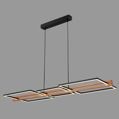 BRILONER - LED Pendelleuchte mit Dimmfunktion, warmweißes Licht, Holzrahmen, Hängeleuchte, Hängelampe Esstisch, Esszimmerlampe hängend, Wohnzimmerlampe, 108x35x150 cm (LxBxH), Schwarz-Holz