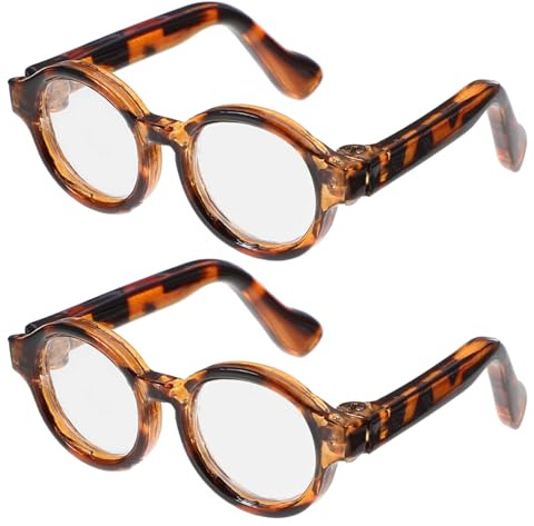 JOINPAYA Puppen Brille Mini, Retro Rund Puppenbrille Sonnenbrille Dekoration für Stoffpuppen, Schildpatt Bastelzubehör Spielzeug Brillengestell für Miniatur Puppenhaus Zubehör DIY Handwerk