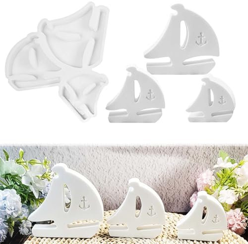 TREABEAR Silikonformen Gießformen Maritim, 3 Stück Silikonform Segelboot, Kerzen Silikonformen Boot, Silikonform Boot, Silikonform Anker, Silikonform Sommer für Diy Kerzen und Gipsdeko Handwerk