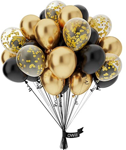 Luftballons Schwarz Gold Konfetti,50 Stück 10 zoll/25cm Ballons Latex schwarz gold,Luftballons Geburtstag,für Hochzeit,Geburtstag,Jahrestag,Party Dekorationen