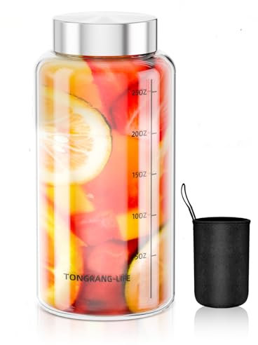 TONGRANG-LIFE Glas-Saftflaschen mit Deckel, 800 ml, Glas-Shaker-Flasche für Proteinmischungen, Wasserflasche und auslaufsicher, für Smoothies, trockene Lebensmittel, Reise-Shaker, große Shaker (1