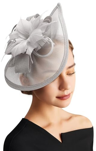 DRESHOW Fascinator Hüte für Damen Pillbox Hut mit Schleier Stirnband und Einer Gegabelten Clip Tea Party Kopfbedeckung