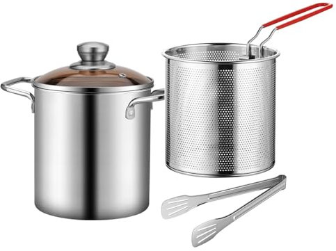 WLIHDB Carafe Filtrante à Huile Passoire à huile en acier inoxydable, avec panier et couvercle, friteuse multifonctionnelle Pour La Cuisine(3PCS Set)