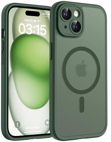 TOCOL für iPhone 15 Hülle für Magsafe, Vollständiger Kameraschutz Stoßfest Kratzfest Transluzente Rückseite Magnetisch Handyhülle für iPhone 15 Case, Alpengrün