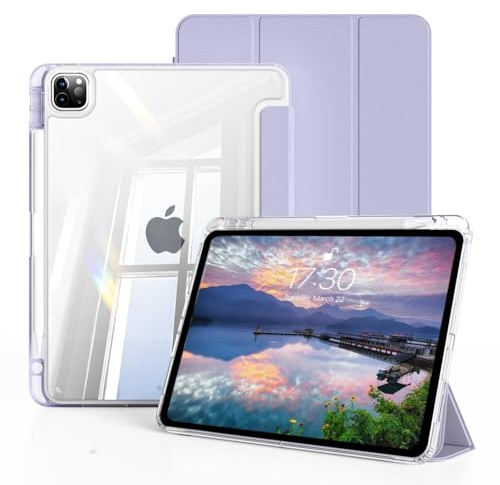 TXWLLIU Hülle für iPad Pro 11 Zoll 4./3./2./1. Generation (2022/2021/2020/2018) mit Stifthalter, TPU Stoßfeste Hülle mit Transparenter Rückseite, Automatisches Aufwachen/Schlafen, Lila
