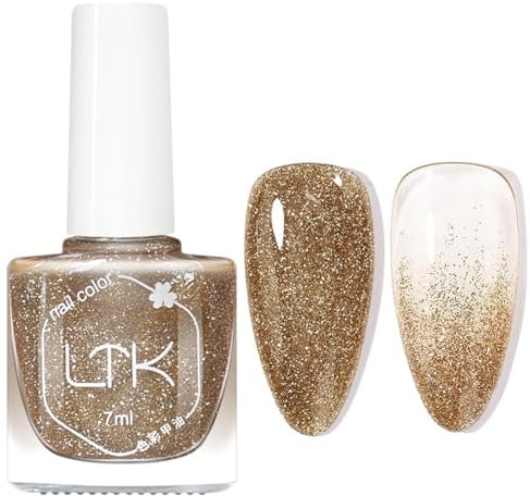 Gold Nagellack Schimmer, Schnelltrocknender Nagellack Langanhaltend, Farblack mit Gold Glitzer, Regular Ungiftiger Nail Polish Ohne UV Lampe für Frauen DIY Nail Art, Quick Dry, 7Ml (Goldener Blitz)