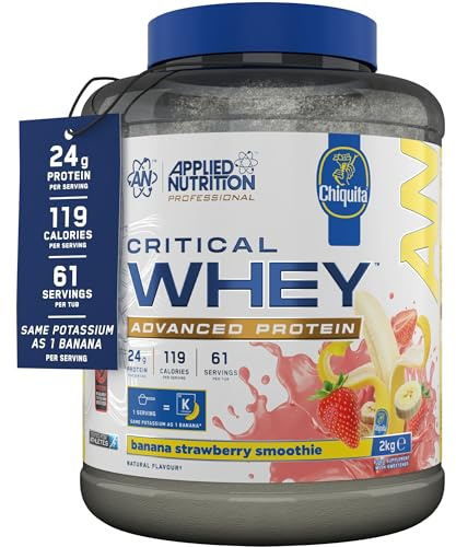 Applied Nutrition Critical Whey Protein Powder - Chiquita Banana Strawberry | 24g Protein per Serving, High Protein Powder, Protein Shake with BCAAs & Glutamine (2Kg - 61 Servings)