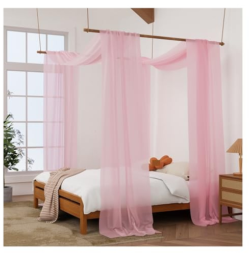 SUBLXPoten Himmelbett Vorhänge Sheer Schal Bett Baldachin Zimmer Dekor Twin romantische gemütliche Mädchen Vorhänge(Color 2,Twin 1pack)