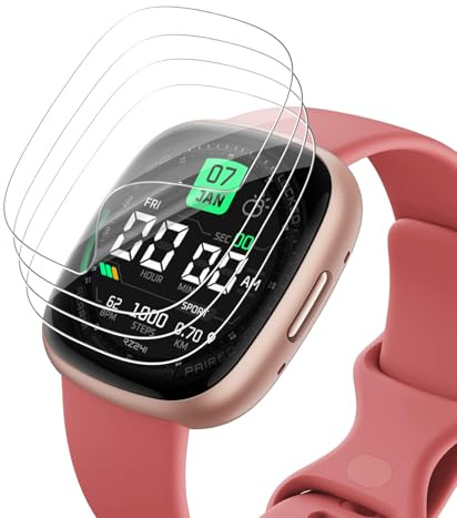 VideoSecu 4 Stück für Panzerglas für Fitbit Versa 3/Fitbit Versa 4/Fitbit Sense 2/Fitbit Sense Schutzfolie, Selbstheilende Schutzglas, Blasenfrei Schutzglas, Anti-Fingerabdruck Displayschutz