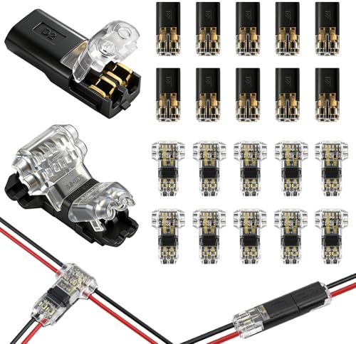 20 Stück Auto Kabelverbinder Wasserdicht, 2-Polig Kabel Steckverbinder Stecker, T Verbinder, Schneller Kabelstecker Verbindungen 12V für 18-22 AWG Kabel Crimp, Steckverbindung Steckbarer Kabelan