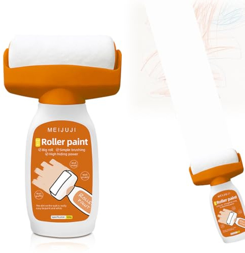 Wandfarbe Ausbessern Weiß 500g, 2 in 1 Wandreparatur RollbüRste, Wandfarbe Weiß Roller mit Wandreparaturpast, Ausbesserungsfarbe für Wände, Wand Reparatur Roller für Graffiti Kratzer Beschädigte Wände