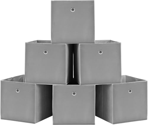 ARATERVIO 6er Faltboxen 32x32x32 cm – Stoff Aufbewahrungsboxen mit Griffloch, Faltbare Würfelboxen für Kallax Regal, Raumteiler, Kinderzimmer, Büro & Haushalt Organisation (Lichtgrau)