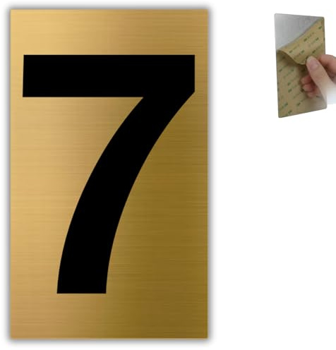 LEIASA | Numéro Maison n. 7-6x10 cm - Aluminium Doré - Boîte aux Lettres | Chiffre de Porte, Plaque Numérotation Villa, Autocollant Adresse de Rue, Signal Entrée Immeuble, Palier et Escalier