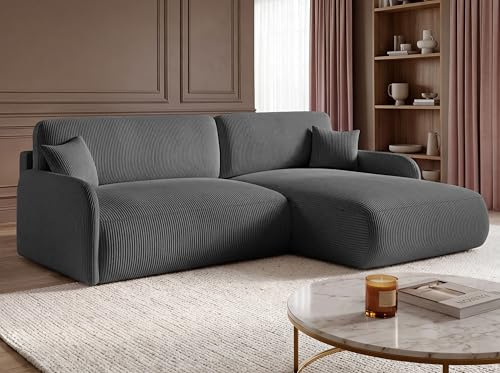 KP-Meble L-Form Ecksofa mit Schlaffunktion und Bettkasten 253x175 cm - Wohnlandschaft – Cord Sofa POSO – NIVO (POSSO 60, Rechts)