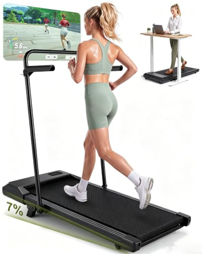 MJWW Walking Pad mit 6% Steigung, KI-Trainer APP | 1,5–12km/h,bis 136kg,<55dB,Sicherer Haltegriff, APP mit KI-Trainer,stoßdämpfende Lauffläche,Passend für Stehschreibtisch