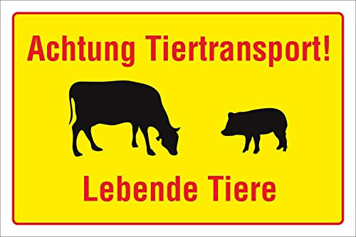 Schild Achtung Tiertransport! Lebende Tiere, 3 mm Alu-Verbund 300 x 200 mm