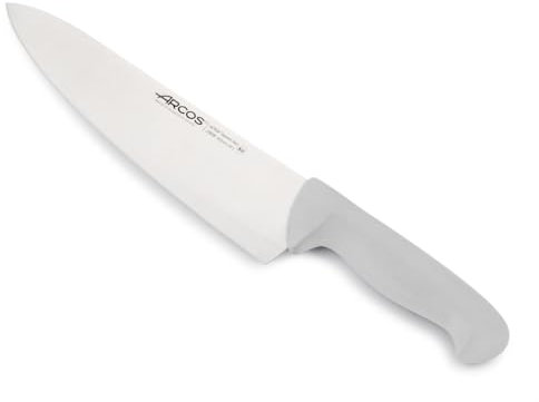 Arcos Couteau de Chef Professionnel - Lame Acier Inoxydable NITRUM 25 cm - Durabilité et Coupe Supérieure - Manche Polypropylène Blanc - Série 2900