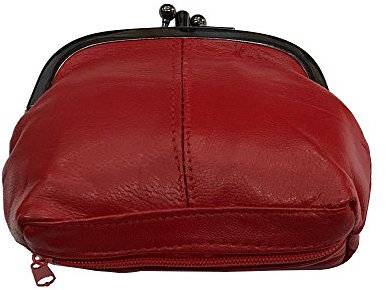 LOLUNA® Porte-Monnaie Femme Cuir véritable Agneau Souple - Fermoir Clic Clac et Compartiment Fermeture - Couleurs au Choix - Rouge
