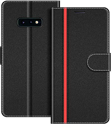 COODIO Handyhülle für Samsung Galaxy S10e Handy Hülle, Samsung Galaxy S10e Hülle Leder Handytasche für Samsung Galaxy S10e Klapphülle Tasche, Schwarz/Rot