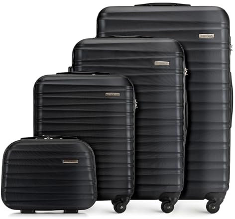 WITTCHEN Reisekoffer 4er Koffer-Set Rollkoffer Trolley Handgepäck Gepäck Reisekoffer Set Hartschale aus ABS mit 4 Spinner-Rollen Zahlenschloss Teleskopgriff Groove Line schwarz