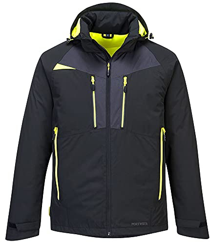 Portwest DX460 DX4 Winter Jacke Brusttasche mit Reißverschluss Fünf Taschen | Schwarz, L, EN 343 Klasse 4:1, EN 342, Polyester Wasserdicht Reflektierend, Verschweißte Nähte, Abnehmbare Kapuze, Stehkragen