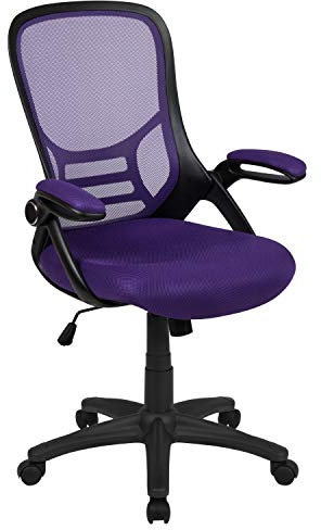 Flash Furniture Porter Bürostuhl mit hoher Rückenlehne und Verstellbarer Lendenwirbelstütze und Sitzhöhe, ergonomischer Schreibtischstuhl aus Netzstoff mit hochklappbaren Armlehnen, Lila/Schwarz