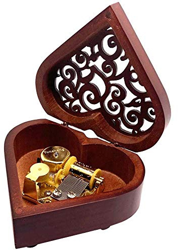 Pursuestar Edelweiss Music Box, Heart Shaped Vintage Hollow Out Wood Mechanism Wind Up Musical Box Gifts for Birthday Christmas Wedding Valentine's Day