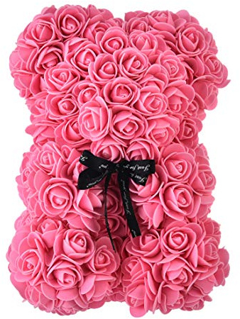 NWSX Rosenbär - Rose Teddybär auf jedem Rosenbären - Blumenbär Perfekt für Jubiläen, Mütter - Klare Geschenkbox inklusive! 10 Zoll groß (10in, pink)
