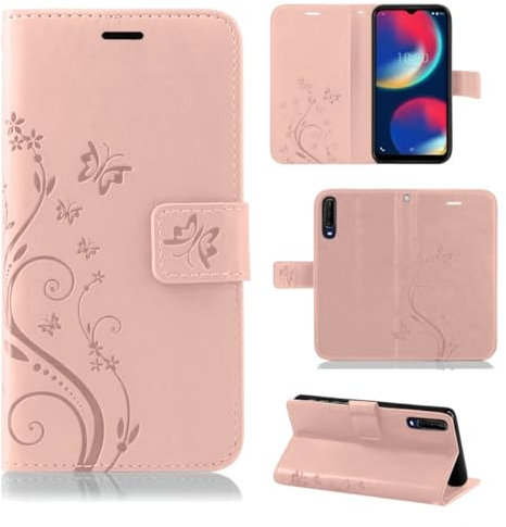betterfon Hülle Kompatibel mit Wiko View 4 / View 4 Lite | Premium PU Leder Handyhülle Wallet Case für View 4 / View 4 Lite | Schutzhülle Blumen Klapphülle Handyhülle | Rosegold